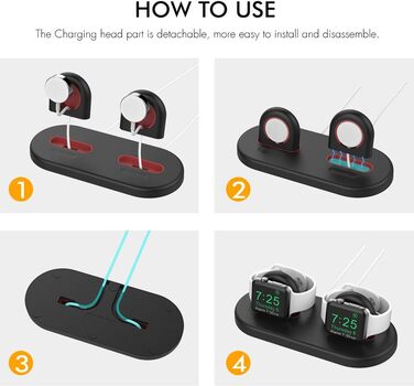 Стійка для зарядки 2 Apple Watch AHASTYLE, чорна. Сумісна з Ultra 3, Ultra 2, Ultra, SE3, SE2, SE, Series 11, 10, 9, 8, 7, 6, 5, 4, 3, 2, 1 (49/46/45/44/42/41/40/38mm). Без зарядного пристрою.