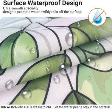 Штора для душу 200x200 см, зелені листки, антигрибкова, водовідштовхувальна, текстильна, поліестер, з кільцями (12 шт.) для ванної кімнати