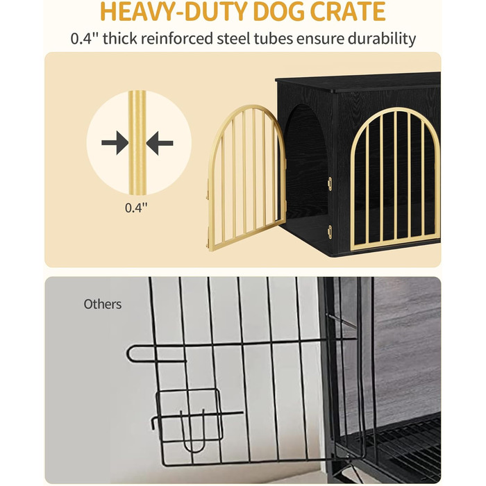 Клітка для собак Hzuaneri, 100 см, з 3 дверцятами, сучасний дизайн, для дому, чорне золото, DFC84101B