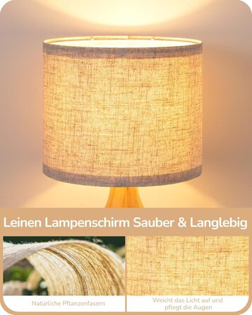 Дерев'яна приліжкова лампа EDISHINE з абажуром з льону, E27, для вітальні, спальні, в стилі кантрі [Енергоклас F]