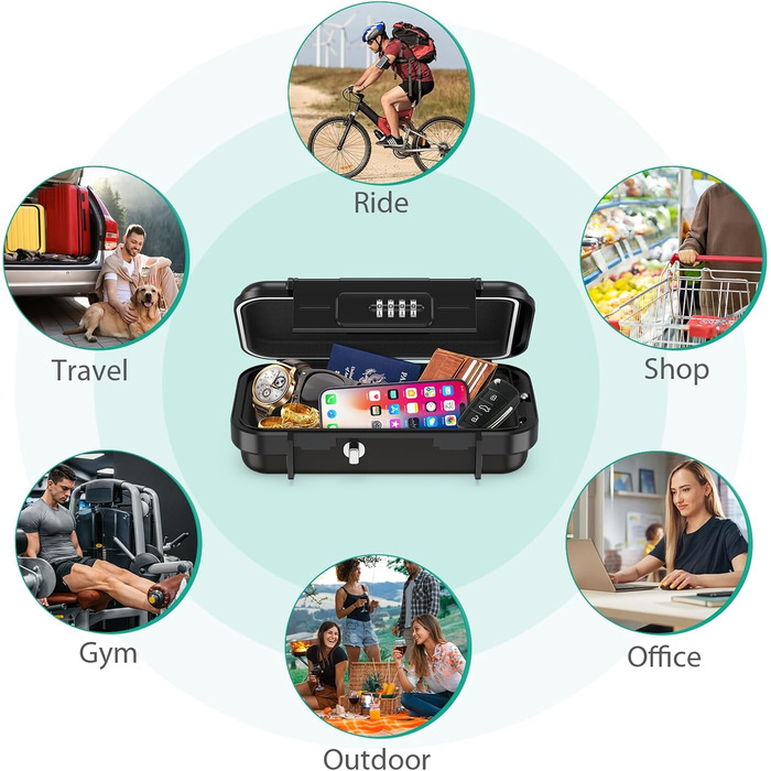 Сейф портативний з кодовим замком ORIA, вологостійкий, для відпочинку та офісу, чорний