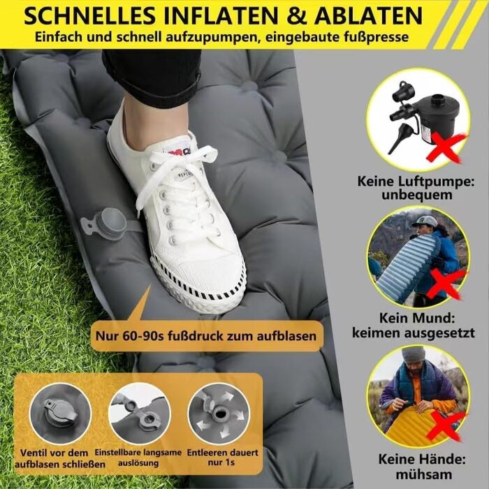 Каремат для кемпінгу на 2 особи Doppel - ультралегкий, 10 см, самонадувний, з помпою та подушкою. Ідеально для подорожей та відпочинку на природі. Сірий колір.