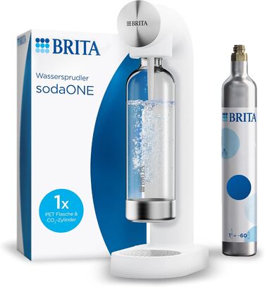 BRITA SodaONE: Газований напій з водопровідної води | Білий | Включає CO2 балон та пляшку PET без BPA | До 60л на балон