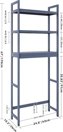 SMIBUY Toilet Shelf, Bamboo Toilet Shelf, Adjustable Washing Machine Shelf, Bathroom Shelf with 3 Storage Shelves, Space-Saving, Easy to Assemble (Gray)