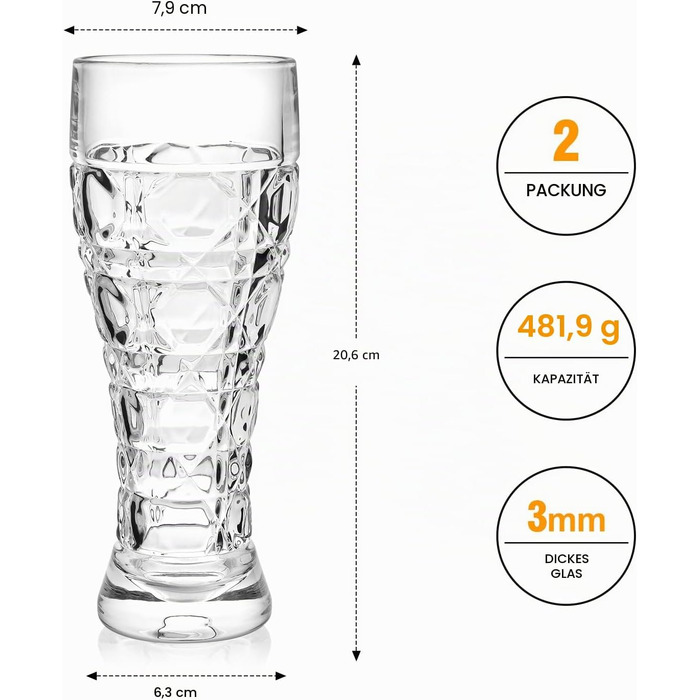 Набір келихів для пшеничного пива Weißbier 0,5 л, склянки для пільснера з кришталевого скла, 2 шт.
