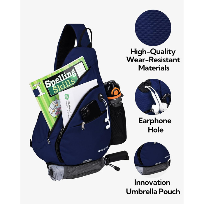 Сумка через плече WATERFLY: рюкзак-слінг для спорту та подорожей (Королівський синій)