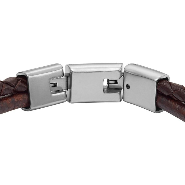 Чоловічий браслет Fossil з нержавіючої сталі або шкіри з застібкою-складкою. Сріблястий та чорний (колір дерева)