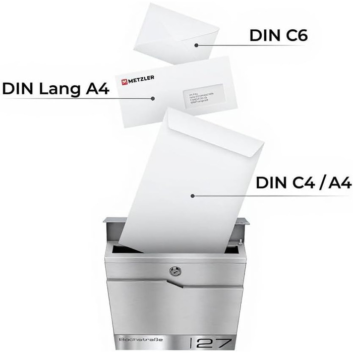 Поштовий ящик Metzler Thobe з нержавіючої сталі, з відділенням для преси та іменним табличкою