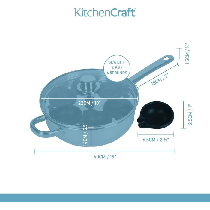 Каструля для приготування яєць-пашот KitchenCraft, антипригарна, з нержавіючої сталі, для 6 яєць, індукційна, 26 см, срібляста