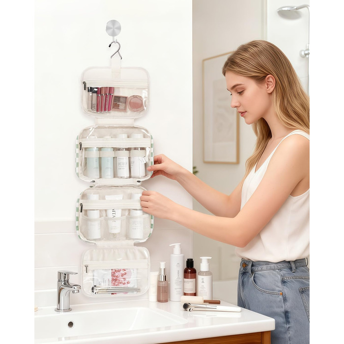 Косметичка для жінок Narwey з петлею для підвішування, велика, органайзер для косметики, сітка м'ятного кольору (середній)