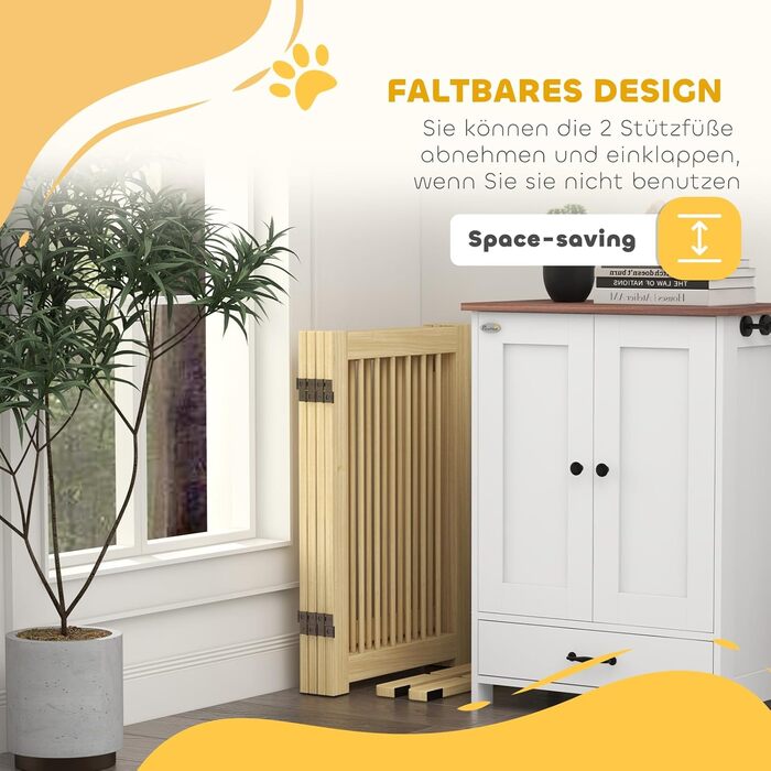 Захисне загородження для собак PawHut - 204 x 75 см, 4 панелі, білий, з натурального дерева