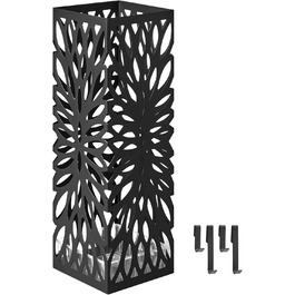 Стійка для парасоль та трекінгових палиць SONGMICS, чорна, металева, з піддоном, 4 гачки, 49H см