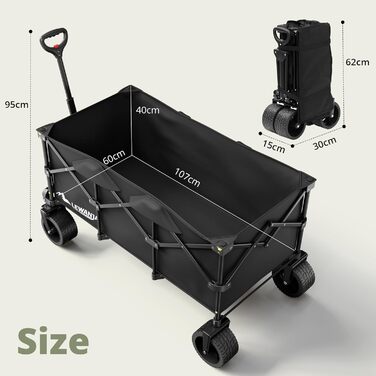 Візок-садовий LEWANJA Bollerwagen 250л, 200кг, гальма, регульована ручка - для кемпінгу, пляжу, саду