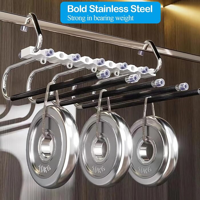 2-Piece Trouser Hangers Clothes Hangers Space-Saving Stainless Steel Non-Slip Foldable Multi-Functional Hanger for Trousers, Scarves, Jeans, Clothing, Towels (Black with 14 Clothes Hangers)