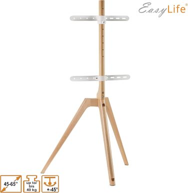 Стійка для телевізора EasyLife з дерева, трипод, для телевізорів/моніторів до 65 дюймів, 40 кг, поворотна, регульована по висоті, з кабелеуправлінням, VESA до 400x400 (Чорний/Бук)