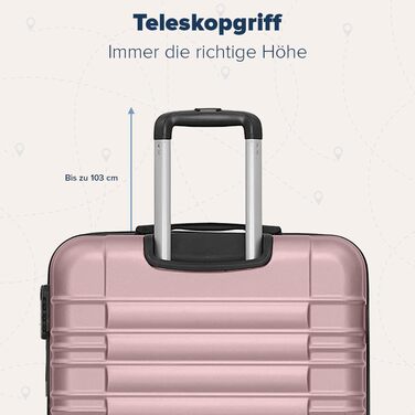 Набір валіз TRVLMORE 3 в 1: маленька, середня, велика, сірий колір, з рожевим золотом, з жорсткою оболонкою, 55x40x20 см (ручна поклажа)