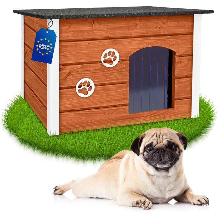 Будка для собак середніх порід Outentin - теак, 76x60x60 см - ізольована, для вулиці, з відкриваючим дахом