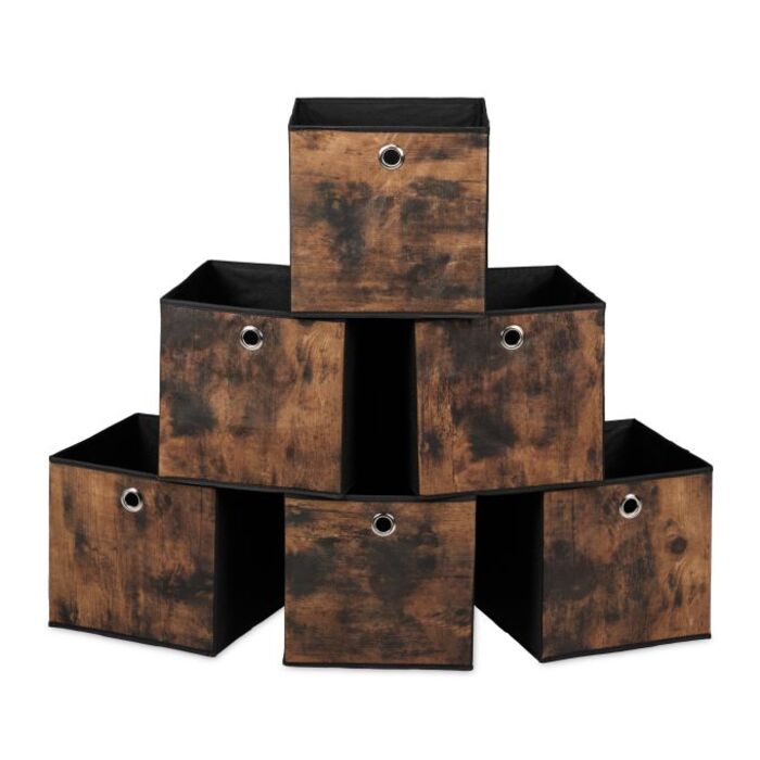 Relaxdays Fabric Storage Boxes with Wood-Look Design, 6-Piece Set