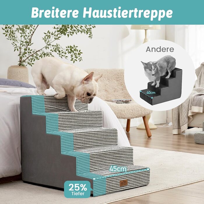 COZY KISS Dog Stairs for Small Dogs, Wide Steps Pet Stairs for Bed Couch Car, 60cm High High-Density Foam Cat Stairs with Removable Cover (7x0x60cm, ) (Black & White, 5, 75x50x60cm)