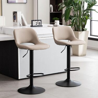 YOUNIKE Set of 2 Adjustable Bar Stools - Boho Patchwork Design, Swivel Kitchen Counter Stools with Hollow Backrest - Yellow-Green (Khaki)