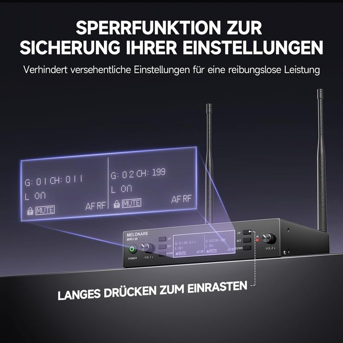 Система бездротового мікрофону Dual Channel MELONARE, професійний комплект, UHF, дальність 100 м, для співу, караоке, церкви