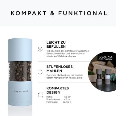 LARS NYSØM Salt and Pepper Mill Set made of Stainless Steel with Adjustable Ceramic Grinder - 2 Pieces | Manual Spice Mills with High-Quality Design (2 pcs) (Sky Blue)