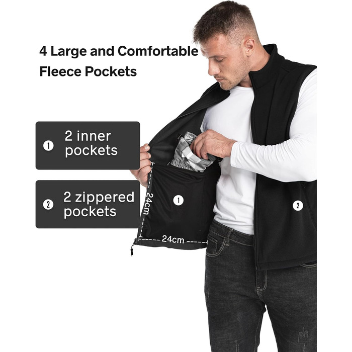 Чоловіча флісова жилетка 33000ft - ультралегка, без рукавів, з кишенями та блискавкою, чорна
