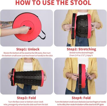 Крісло-телескоп для кемпінгу, регульована висота 6-45 см, вантажопідйомність 181 кг, портативне з ременем для перенесення (Червоний, 2 шт.)