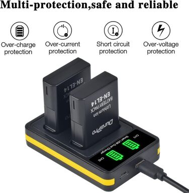 Акумулятор DuraPro EN-EL14 + LED Зарядний пристрій для Nikon P7800, 7700, 7100, 7000, D5600, D5500, D5300, D5200, D5100, 3000, D3400, D3300, D3200, D3100, DSLR