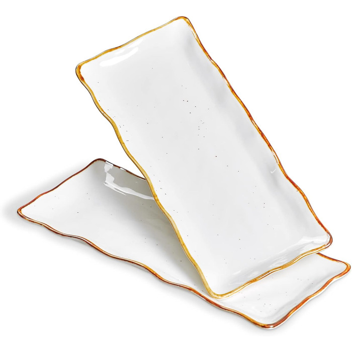ONEMORE Porcelain Serving Platter Set - Rectangular 2-Piece Set, 38 cm Serving Tray, Long Serving Plates, Small Dinner Plates for Dessert, Cake, Sushi, Salad, Antipasti