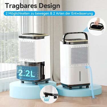 Електричний осушувач повітря JUMMICO 12л/день з датчиком вологості, 2.2л бак, LED-дисплей, шланг 1.5м, фільтр для дому, ванної кімнати