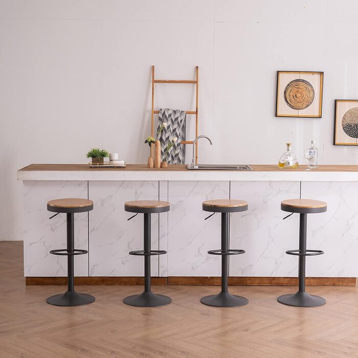 Kidol Adjustable Height Wooden Bar Stool with 360° Swivel - Industrial Modern Design for Kitchen Counter (Grey Wood)