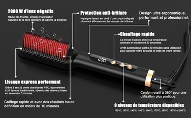 Професійний випрямляч для волосся – щітка-випрямляч, 4 температурні режими, 140℃–200℃, час нагріву 30 секунд, з негативними іонами, підходить для всіх типів волосся (золотистий колір), професійний випрямляч
