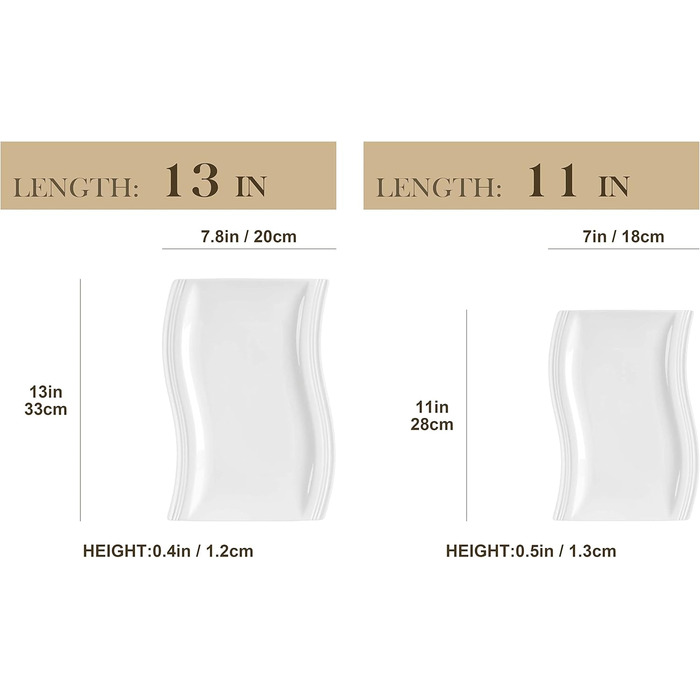 MALACASA Набір тарілок Serie Flora, 2 шт., кремово-білий порцелан, 33.7x28 см та 27.9x20.3 см