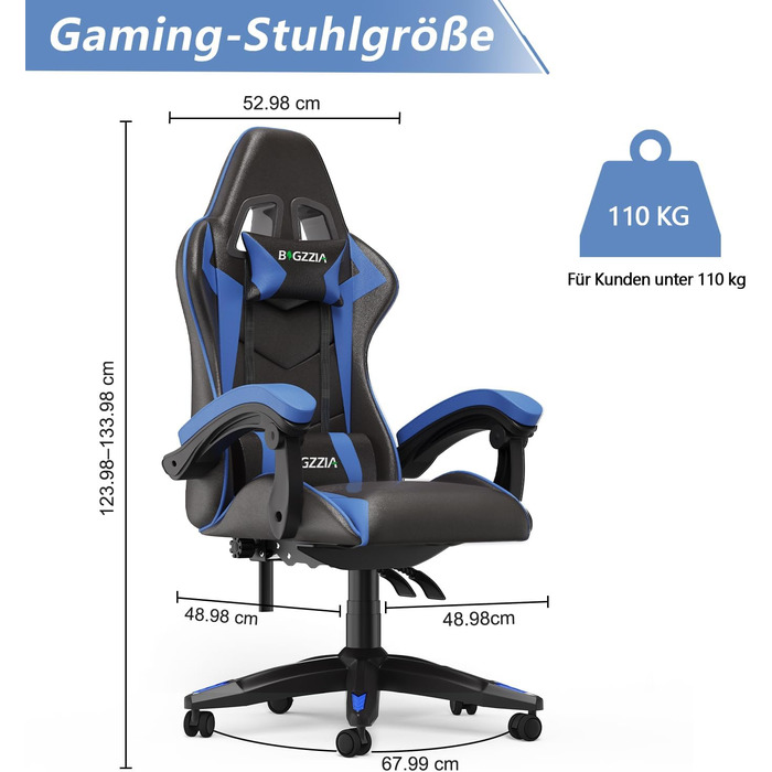 Геймерське крісло Racingreat Ergonomic: регульоване, з підголівником, PU-шкіра, для підлітків та дорослих, блакитне