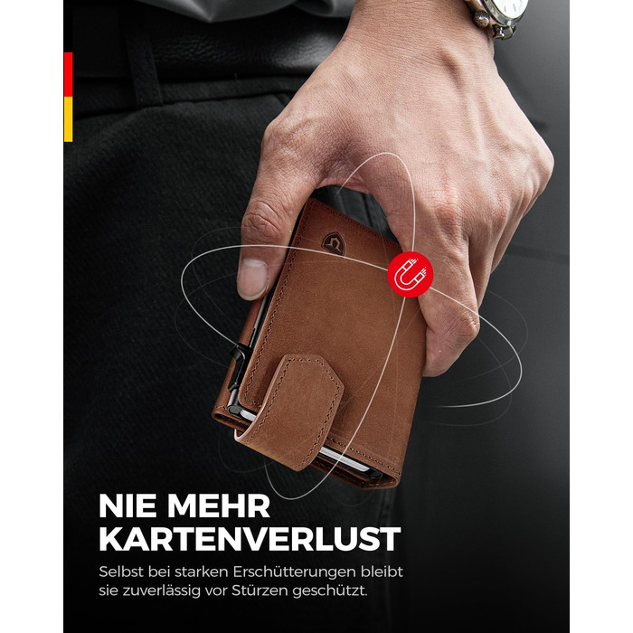 Чоловіче картхолдер LORZOR з магнітною застібкою: slim wallet з відділенням для монет, RFID захистом, вміщує 10 карт, коричневий