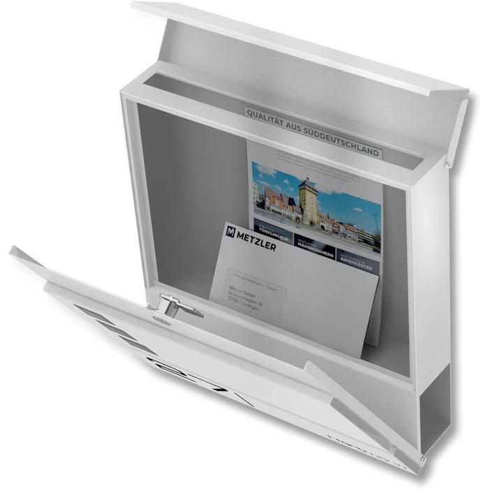 Поштова скринька Metzler Cube антрацит RAL 7016 з лазерним гравіюванням адреси та номера будинку. Скринька настінна з відділенням для газет та вікном, розмір 37x37x10.5 см