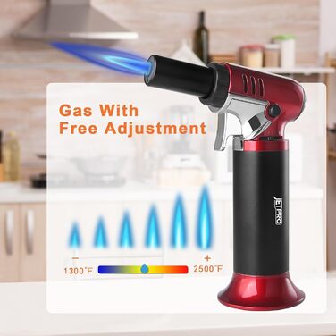 Газовий запальник Butan з регульованим полум'ям для кухні, випічки, барбекю, паяння. Безпечне замкове механізм, вікно рівня газу. Червоний, однотонний. (Butan Gas не входить до комплекту)