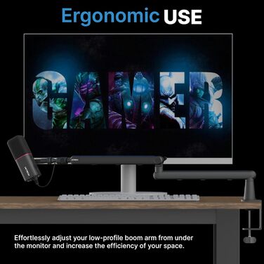 Тримач для мікрофона IXTECH RGB з низьким профілем, регульований кріплення для мікрофона зі стійкою, поворотний мікрофонний стійка з кабельною організацією для подкастів та стрімінгу (6 Viper)