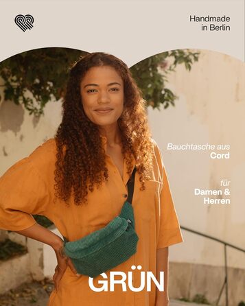 Чоловіча та жіноча поясна сумка PP-Berlin з корду, 3 відділення, ручної роботи, веганська, Made in Germany, для повсякденного використання та відпочинку, можна носити як через плече (зелена)