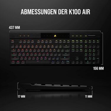 Ігрова механічна клавіатура Corsair K100 Air Wireless RGB з перемикачами Cherry MX Ultra Low Profile, Bluetooth, QWERTZ DE, чорна