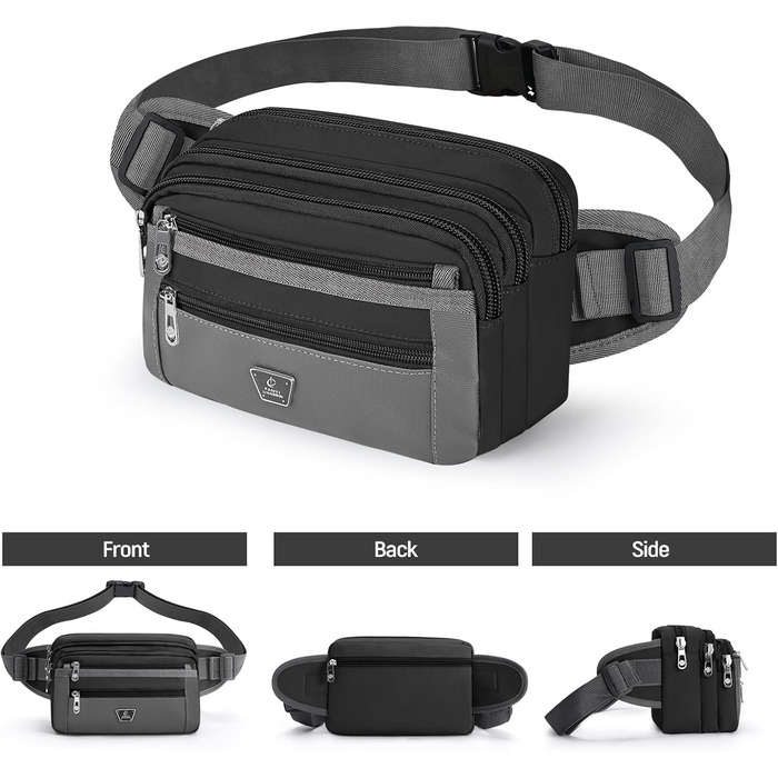 Чоловіча/Жіноча Поясна Сумка-Шейкер з 7 Кишенями для Спорту, Фітнесу, Бігу, Велосипеда, Подорожей, Чорна