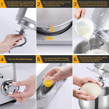 Кухонна машина-міксер з нержавіючою чашею, 6 швидкостей, для замішування тіста та збивання