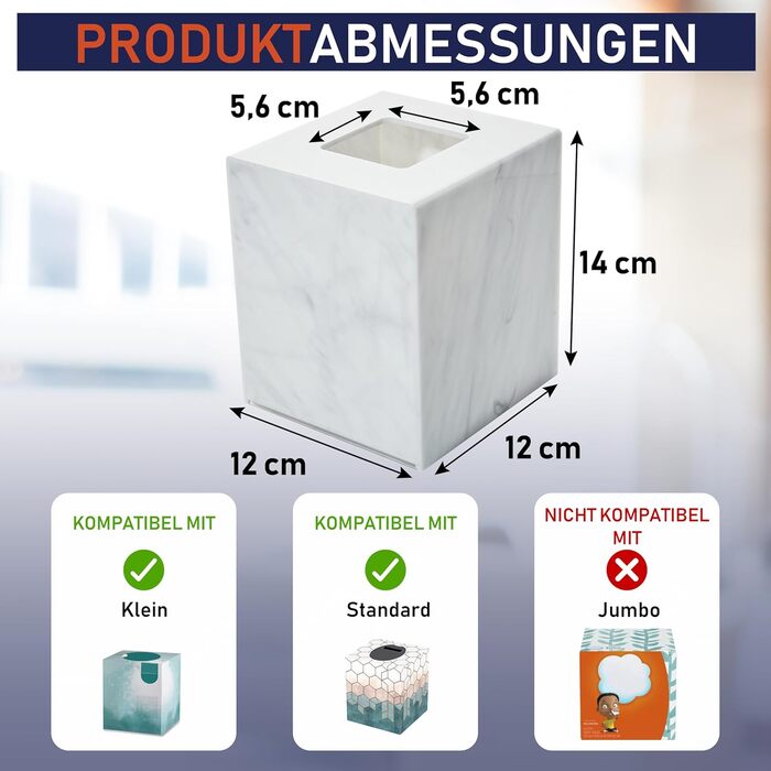 Acrylic tissue holder, transparent tissue box for cosmetic tissues, napkins, and lint-free cloths. Perfect for bathrooms, desks, workspaces, and vanity tables (Square, Marble)