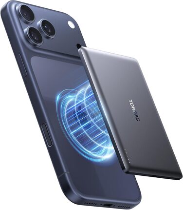 Powerbank TORRAS MiniMag Ultra Slim для iPhone 17 Pro Max, 5000mAh, MagSafe, USB-C, бездротова, сірий титан