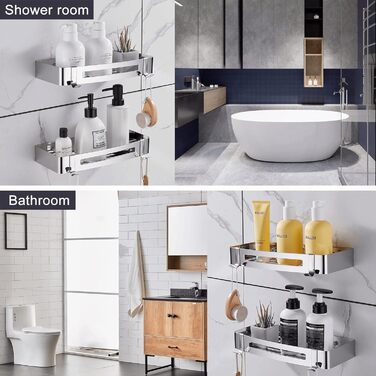 Hoomtaook Shower Shelf Bathroom Shower Wall Shelf Shower Organizer, No Drilling, No Damage to Wall Mount, for Bathroom and Kitchen Accessories, 2 Pack