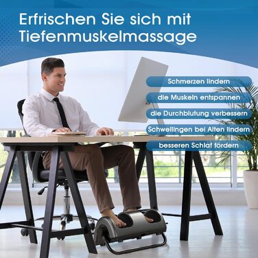 Електричний масажер для ніг TISSCARE з підігрівом, Shiatsu масаж для ніг та литок, роликовий та компресійний масаж, регульована ручка 360°, для зняття болю, сірий
