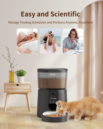Автоматичний годівниця для котів PUPPY KITTY з камерою 1080P, WiFi, відео, аудіо, нічне бачення та миска з нержавіючої сталі. 1-8 прийомів їжі на день, чорний