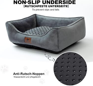 Dog Bed for Small and Medium Dogs 65x55x18cm, Washable Dog Cushions, Removable Cover, Dog Sofa Dog Basket with Raised Edges, Fluffy Cat Bed Dog Bed with Nubs, Dark Grey