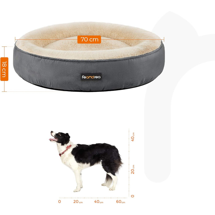 Кругле ліжко для собак та котів Feandrea, діаметр 70 см, темно-сірий колір, розмір 70x70x18 см